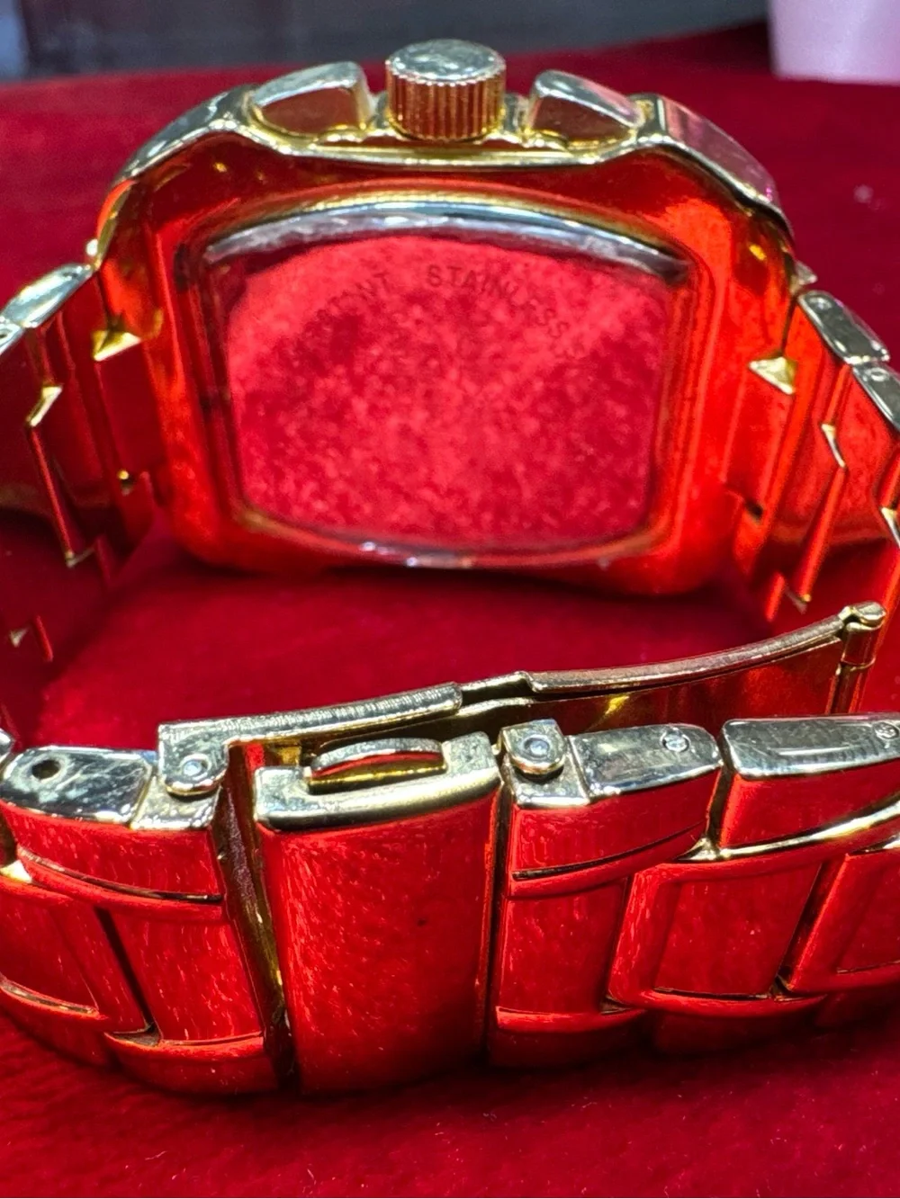 Ice Ice Gold Tone Diamond Watch Tonneau Case Not Working Double Push Clasp